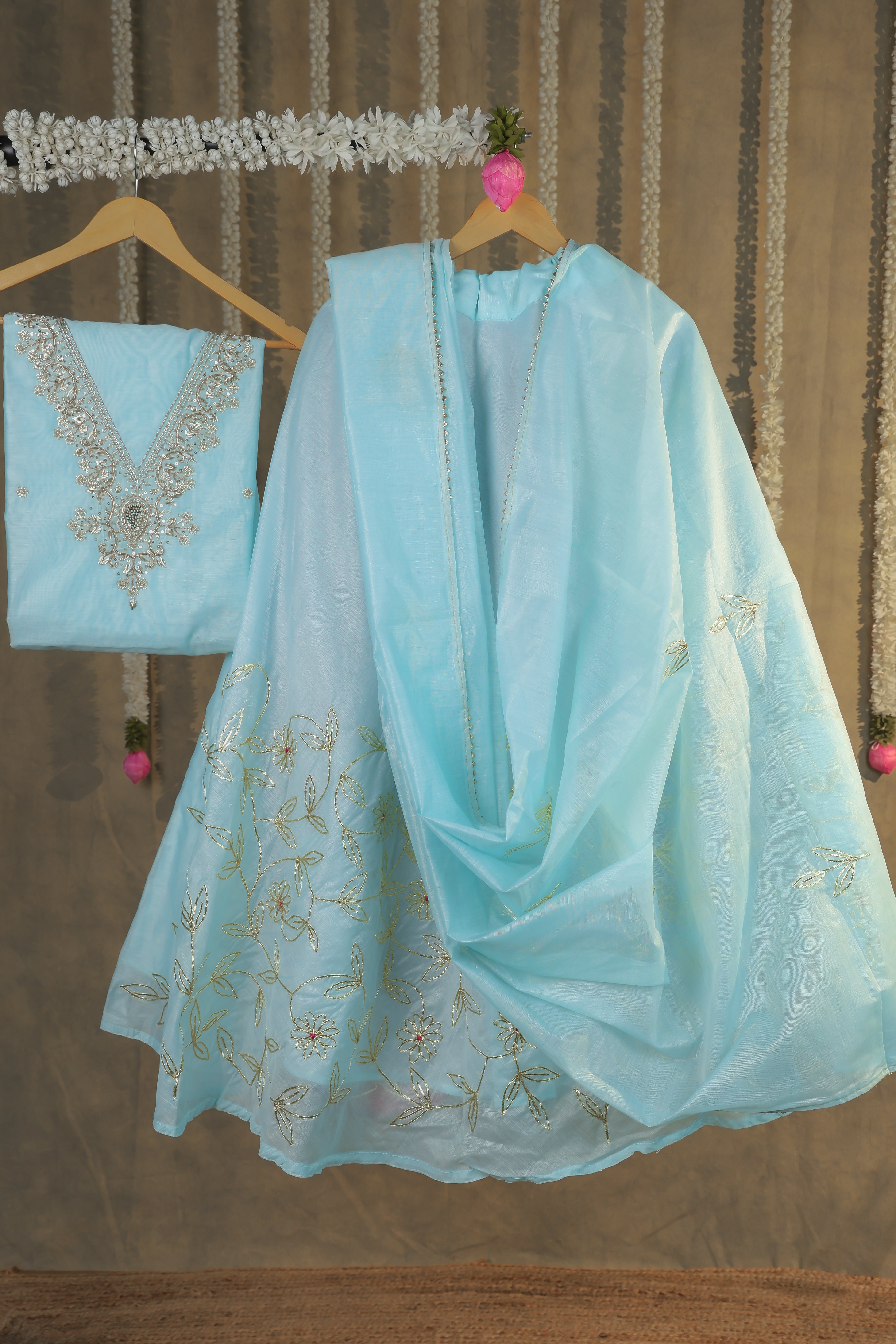 Ethereal Sky Semi-Stitched Lehenga Set