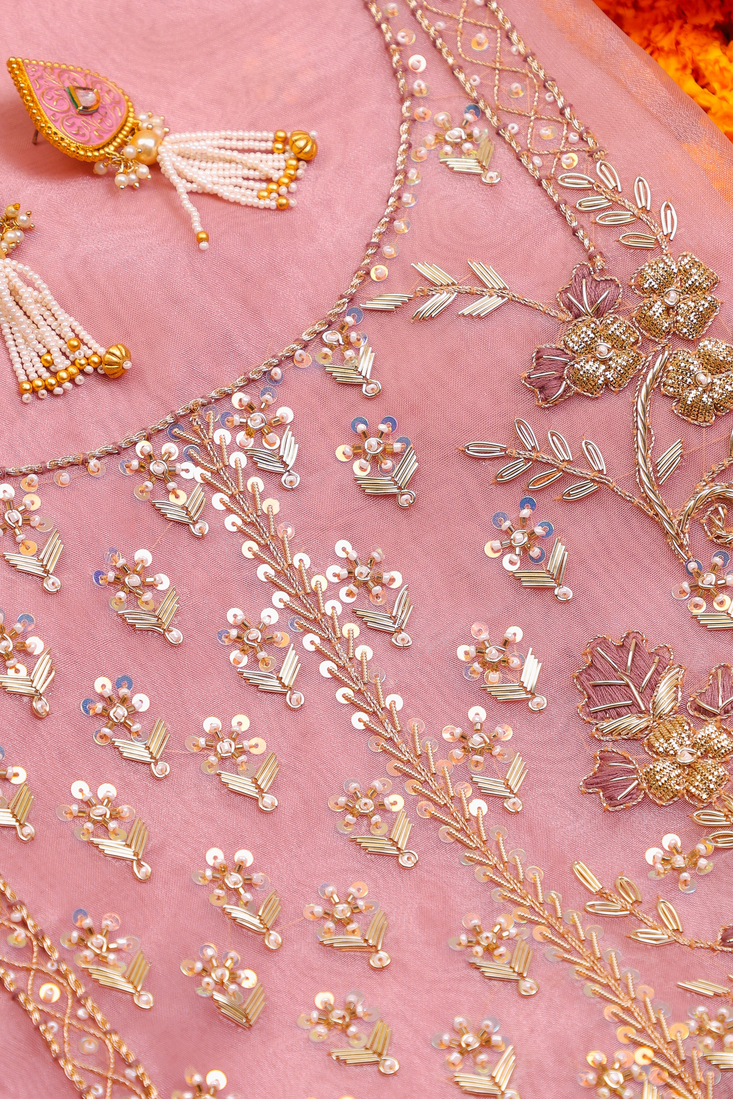 Onion Pink Unstitch Suit with Handcrafted Heavy Zardozi, Thread, and Jaal Work