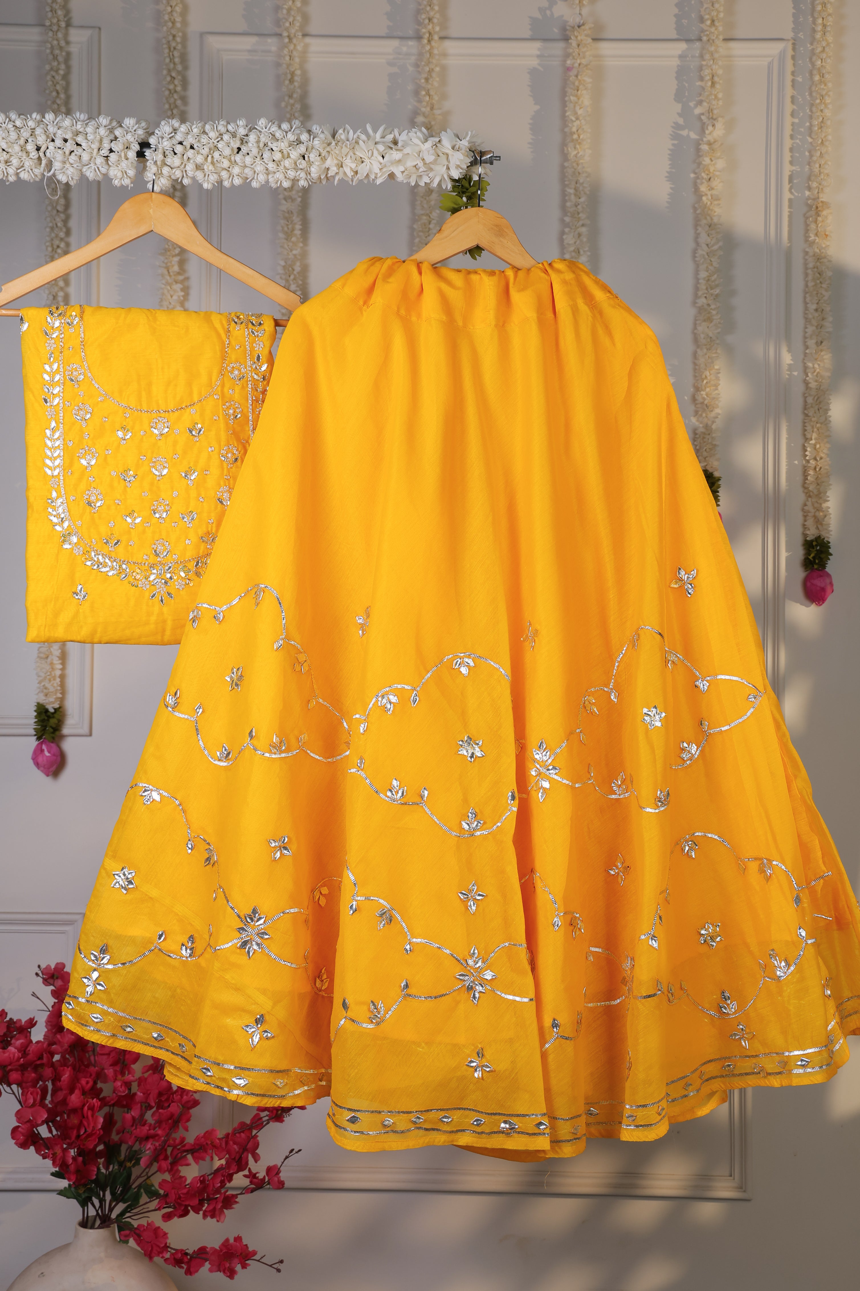 Marigold Majesty Yellow Semi-Stitched Lehenga Set