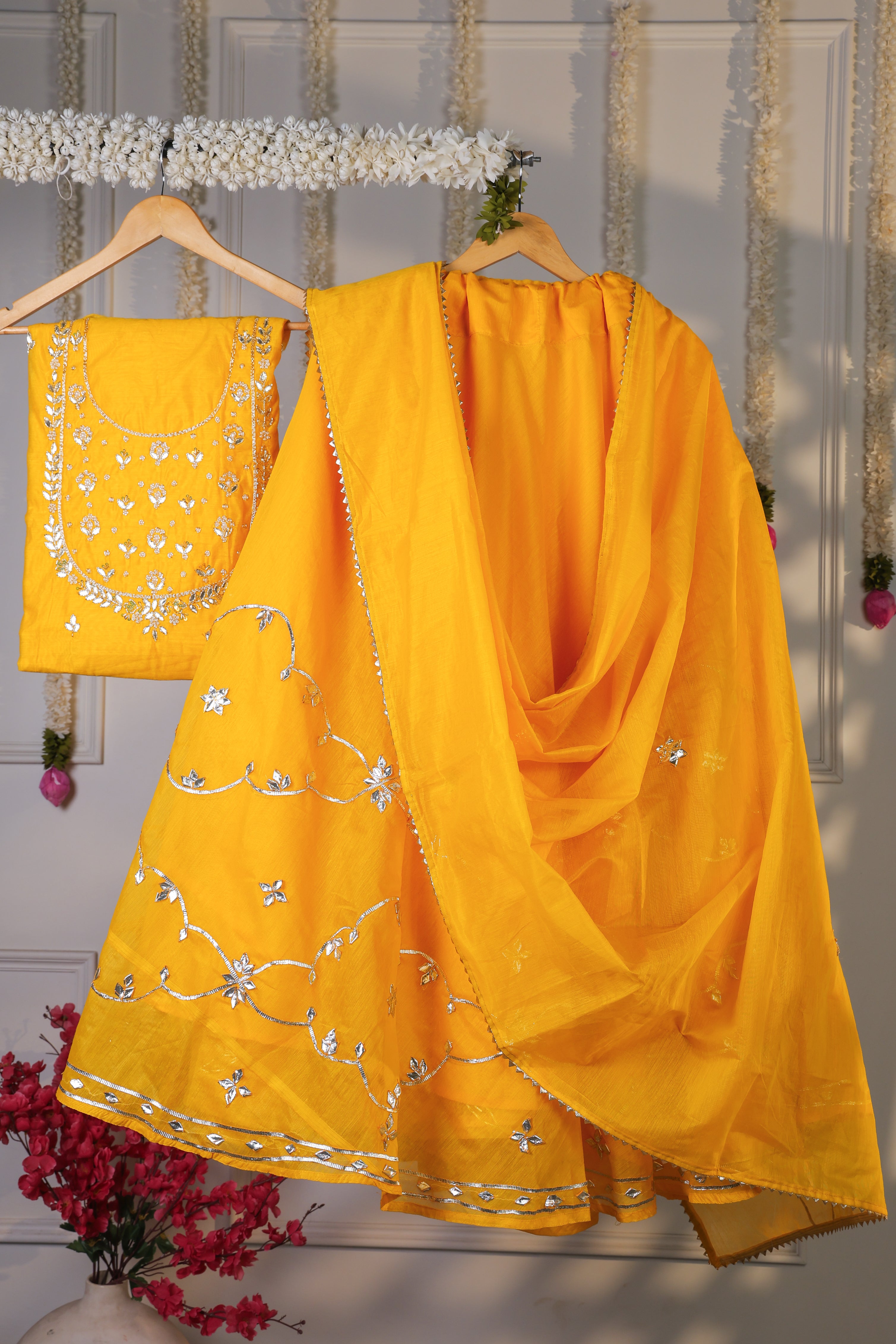 Marigold Majesty Yellow Semi-Stitched Lehenga Set
