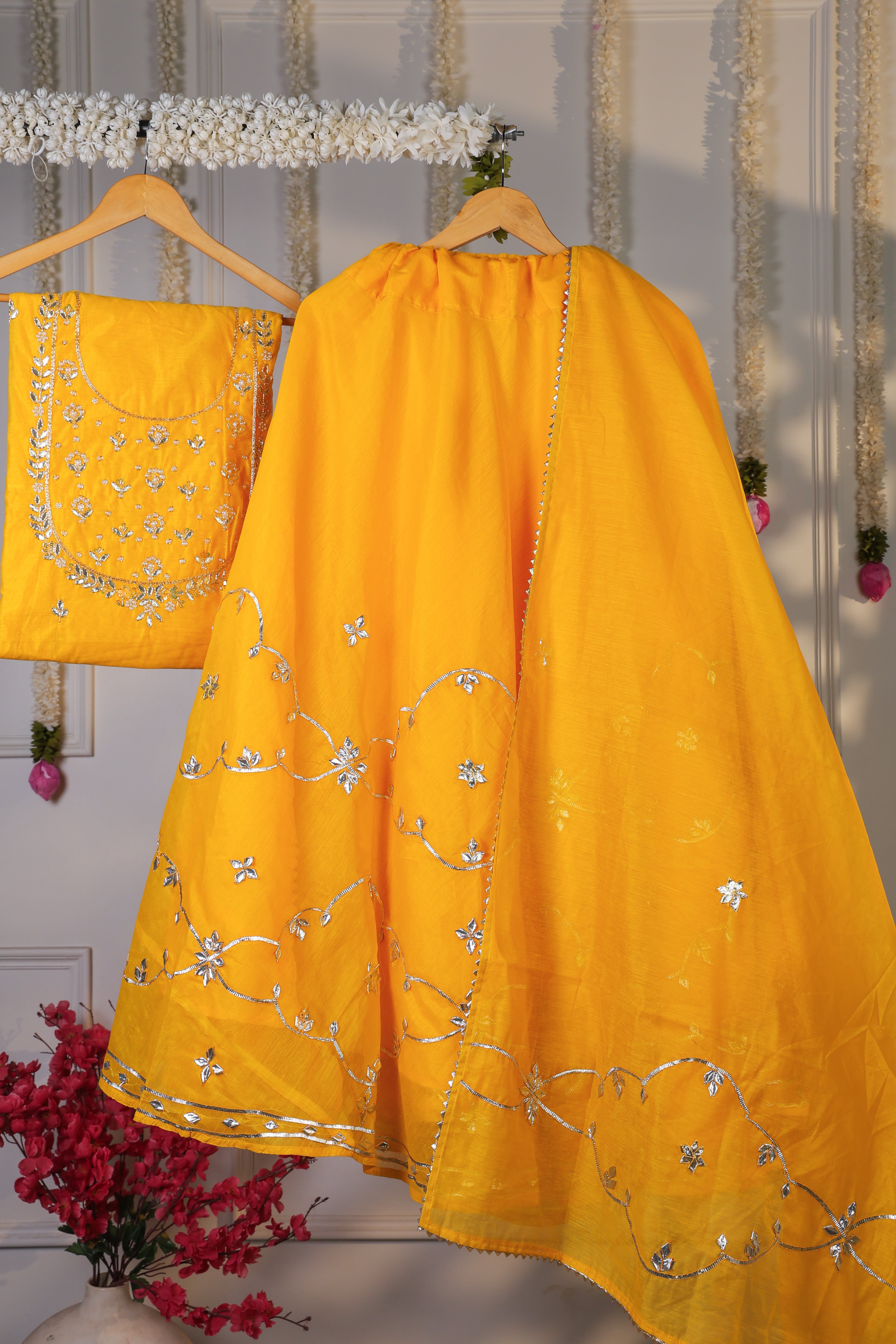 Marigold Majesty Yellow Semi-Stitched Lehenga Set