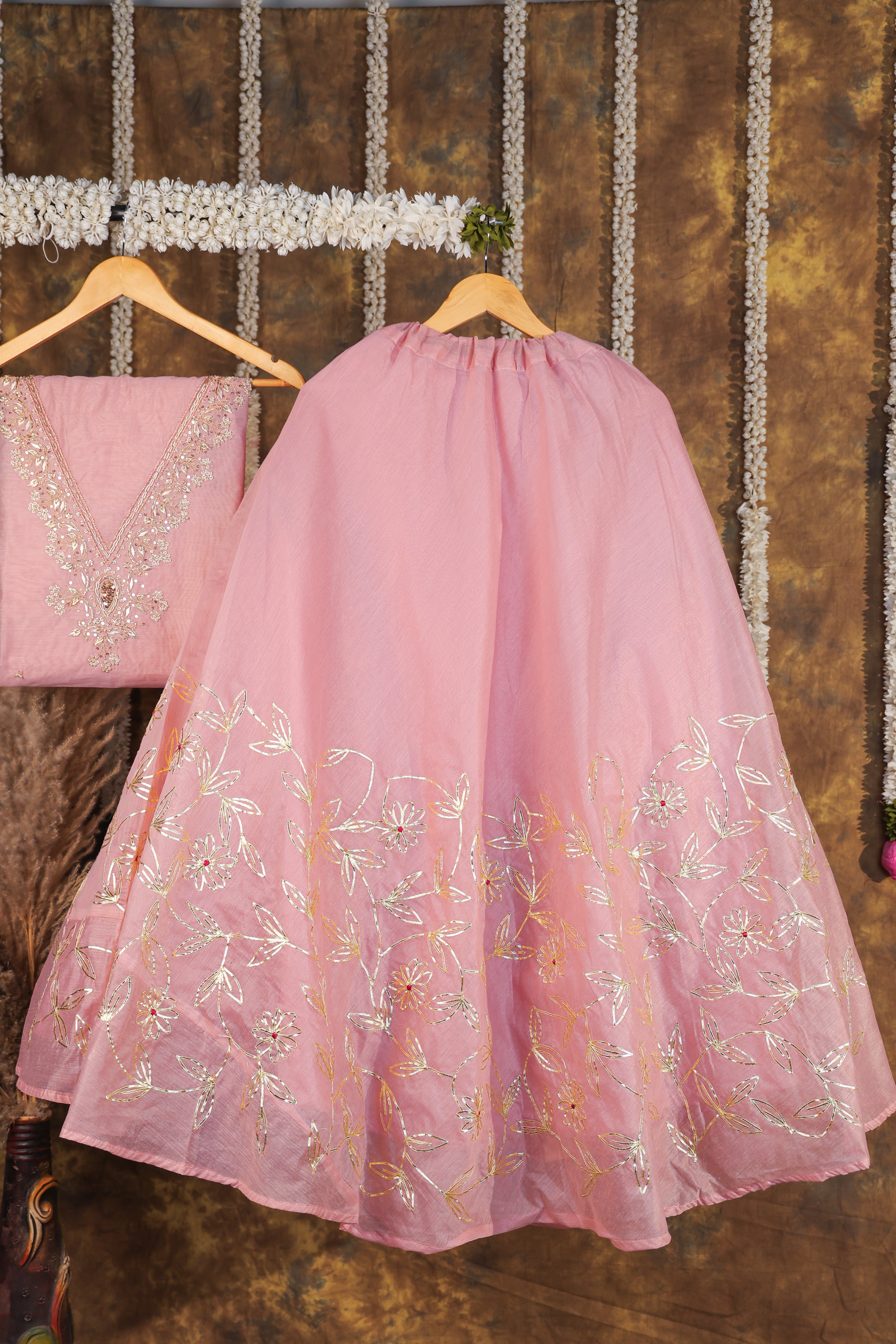 Royal Rosewood Pink Semi-Stitched Lehenga Set