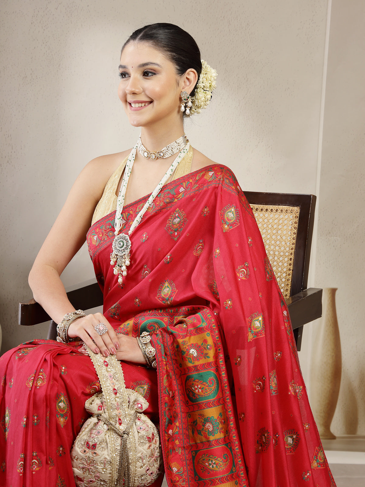Crimson Red Organza Silk Saree