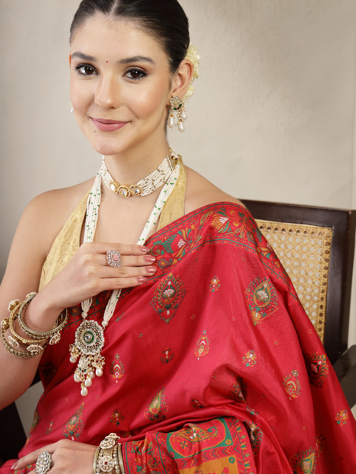 Crimson Red Organza Silk Saree