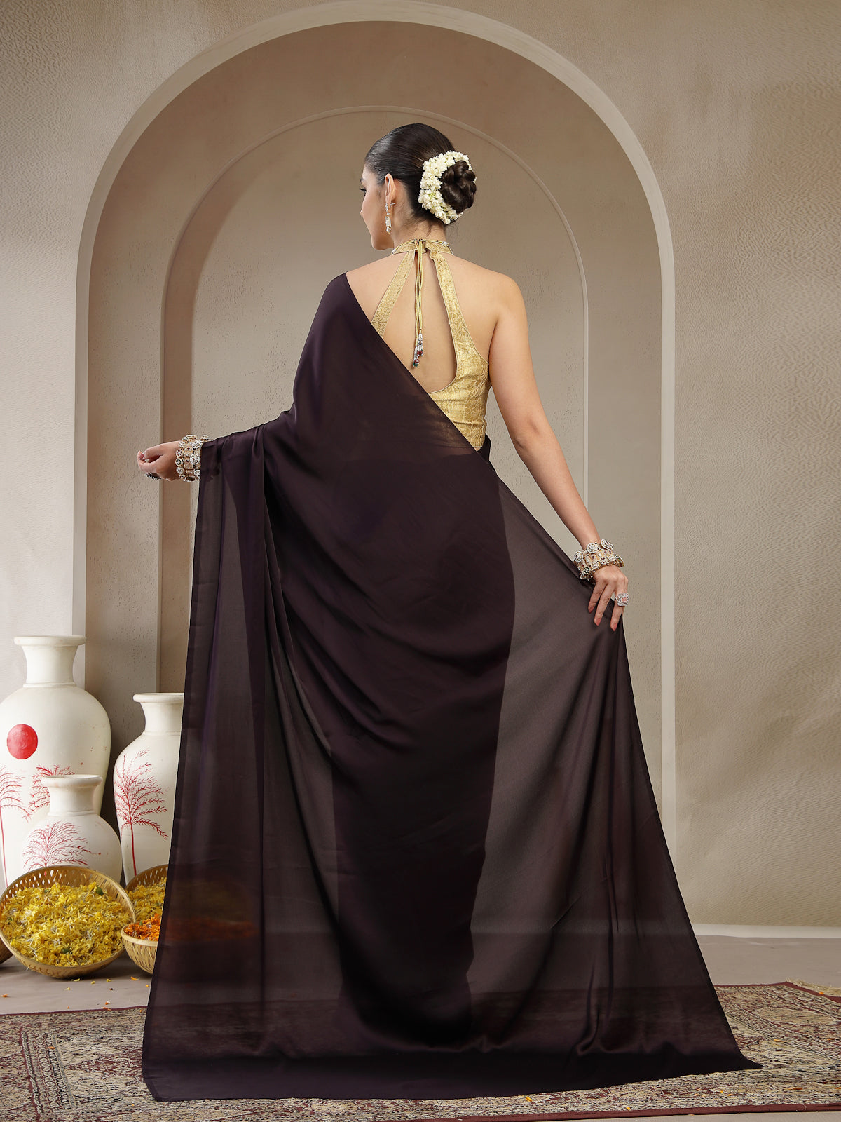 Burgundy Satin Silk Saree