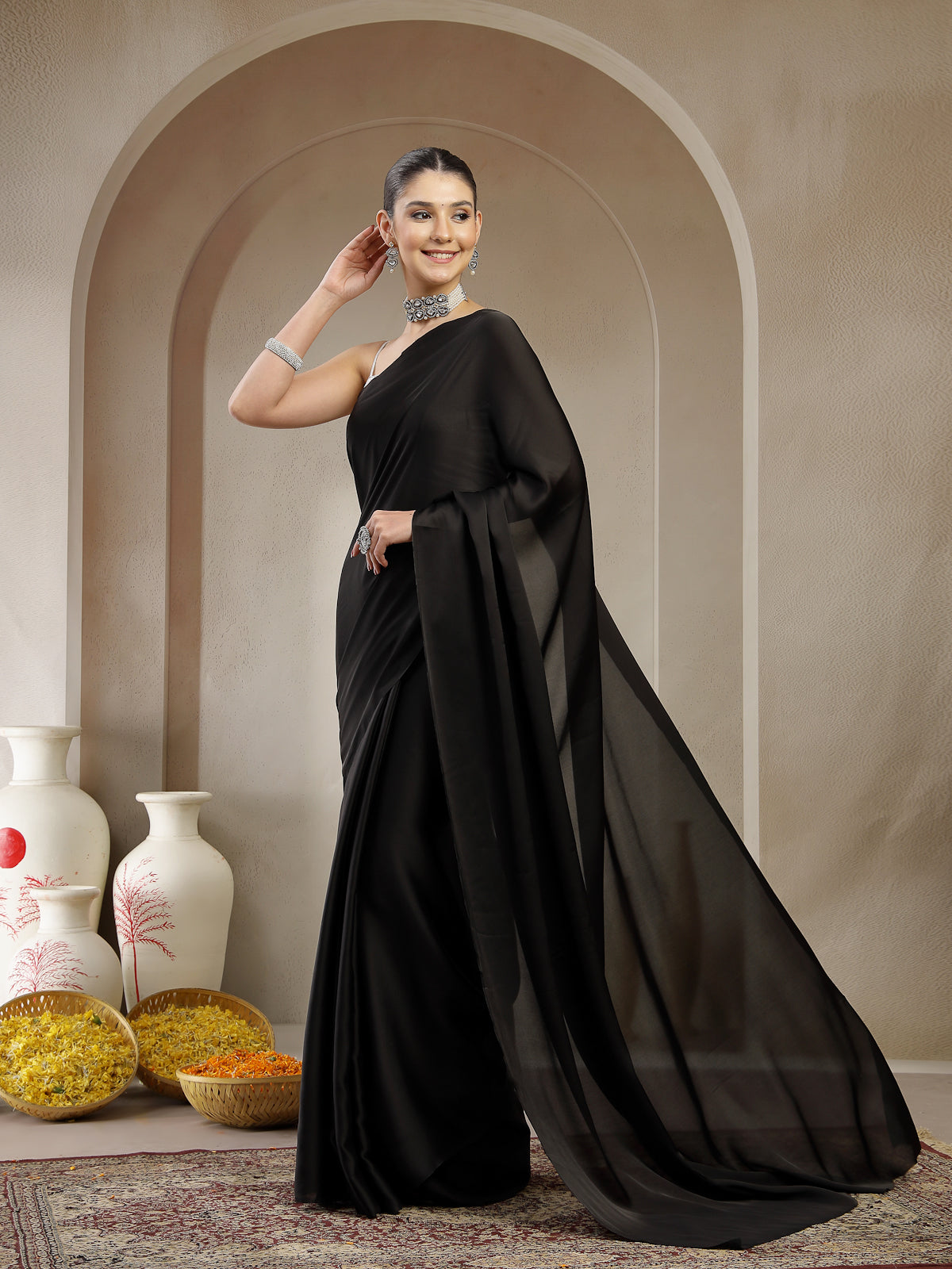Black Cat Satin Silk Sarees