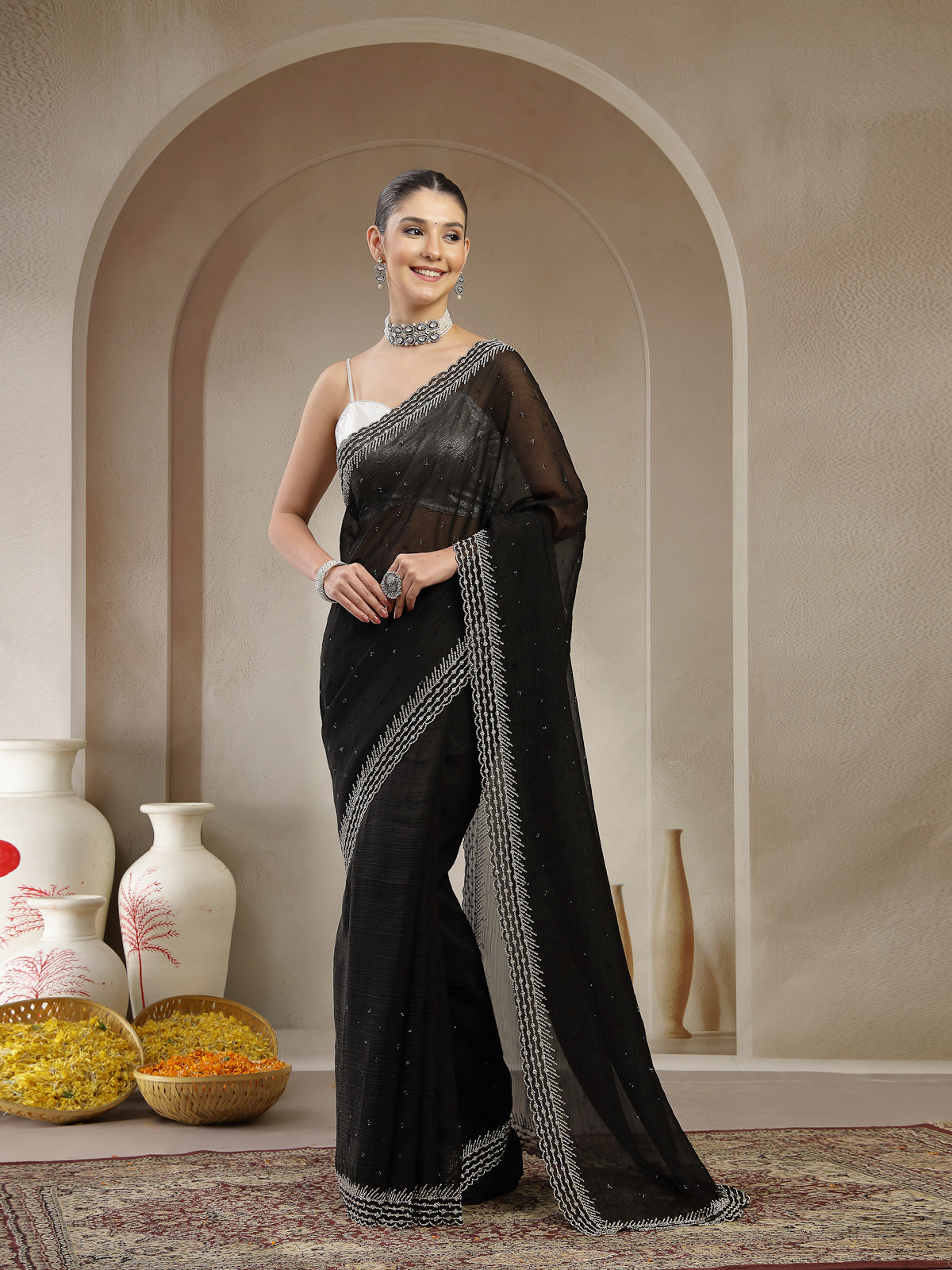 Black Organza Swarovski and Embroidered Saree