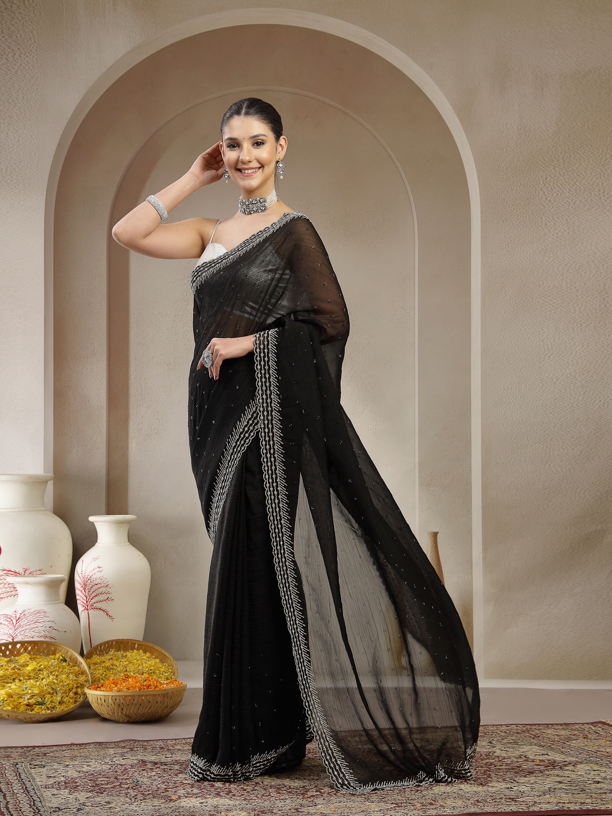 Black Organza Swarovski and Embroidered Saree