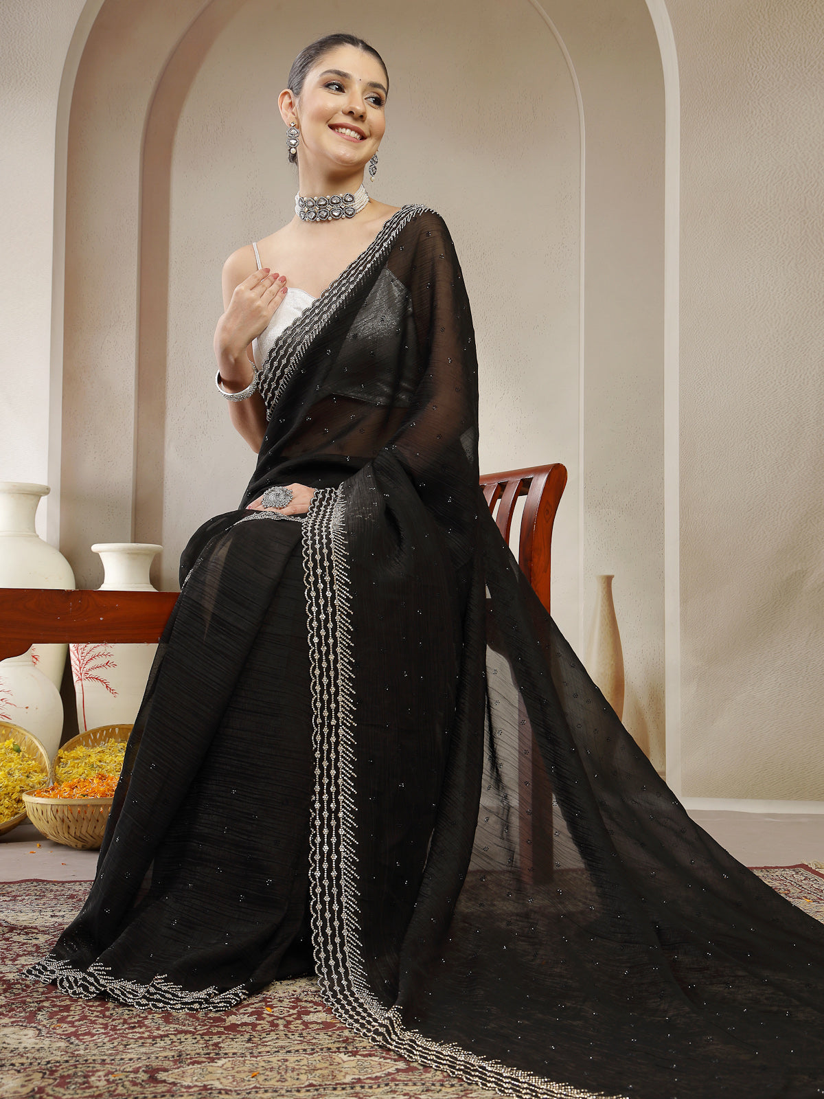 Black Organza Swarovski and Embroidered Saree