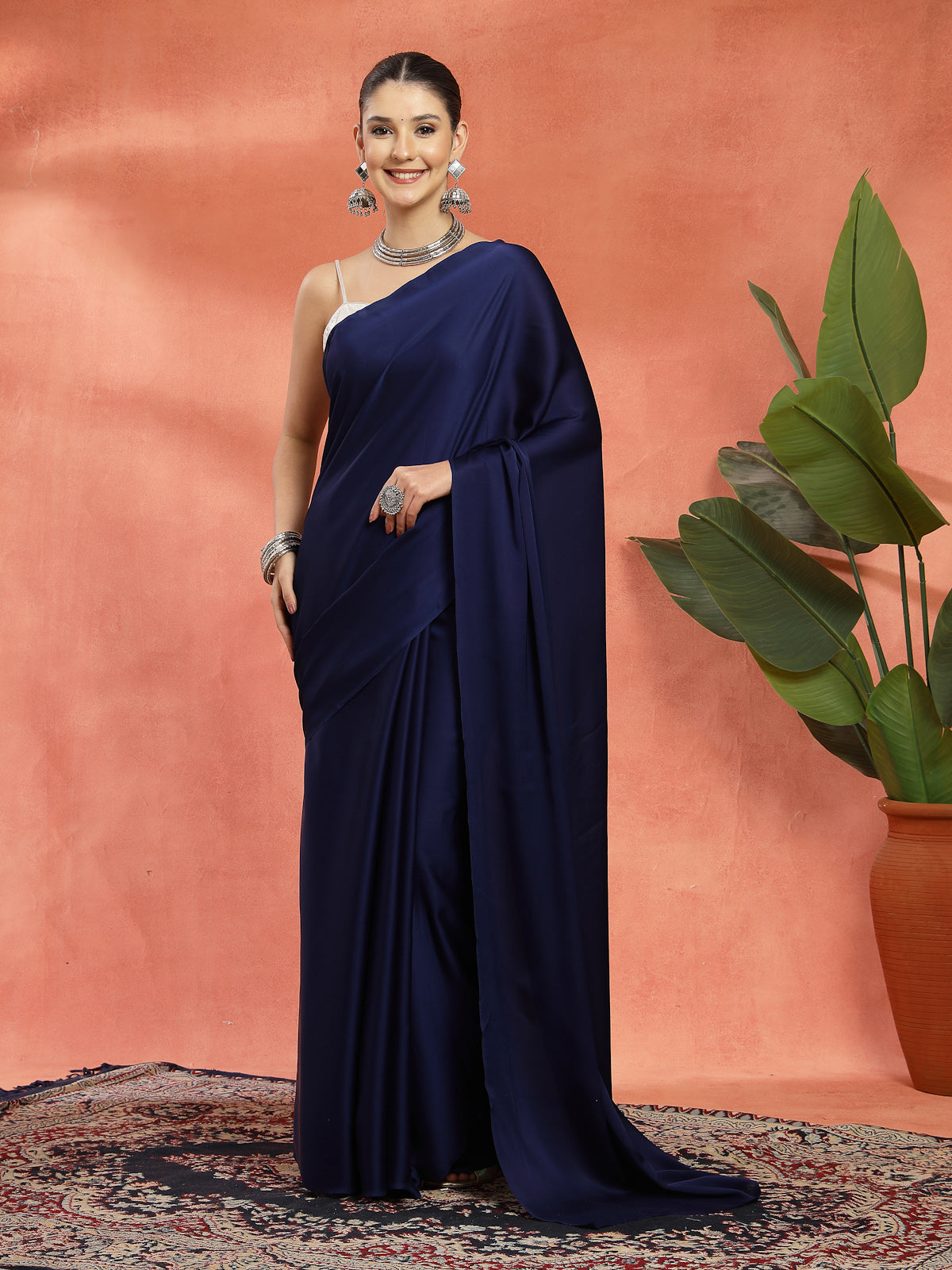 Navy Blue Satin Saree