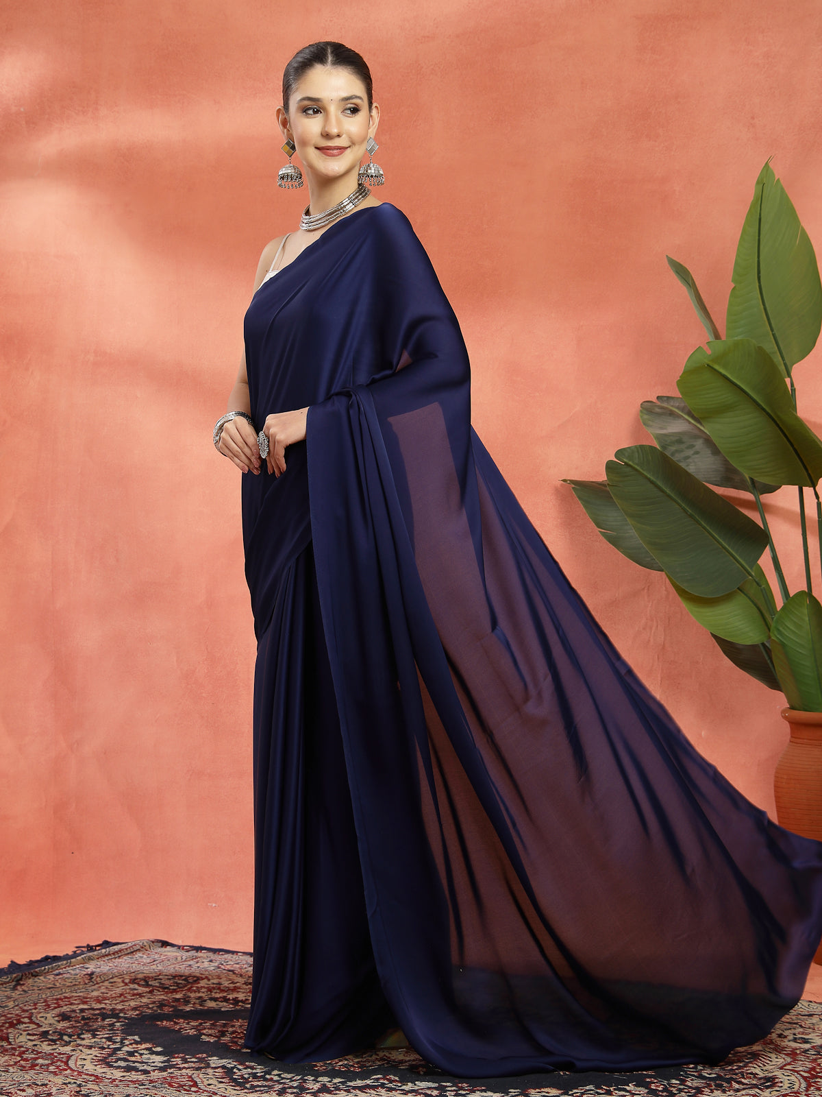 Navy Blue Satin Saree