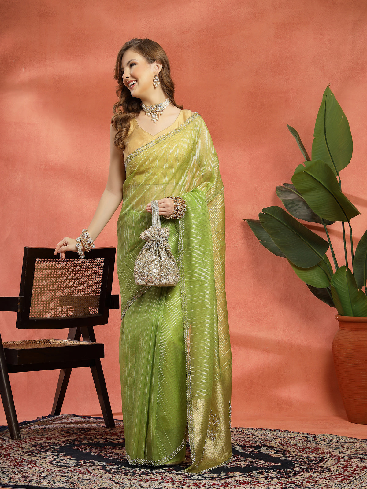 Pista Green Organza Silk Saree with Elegant Zari Border