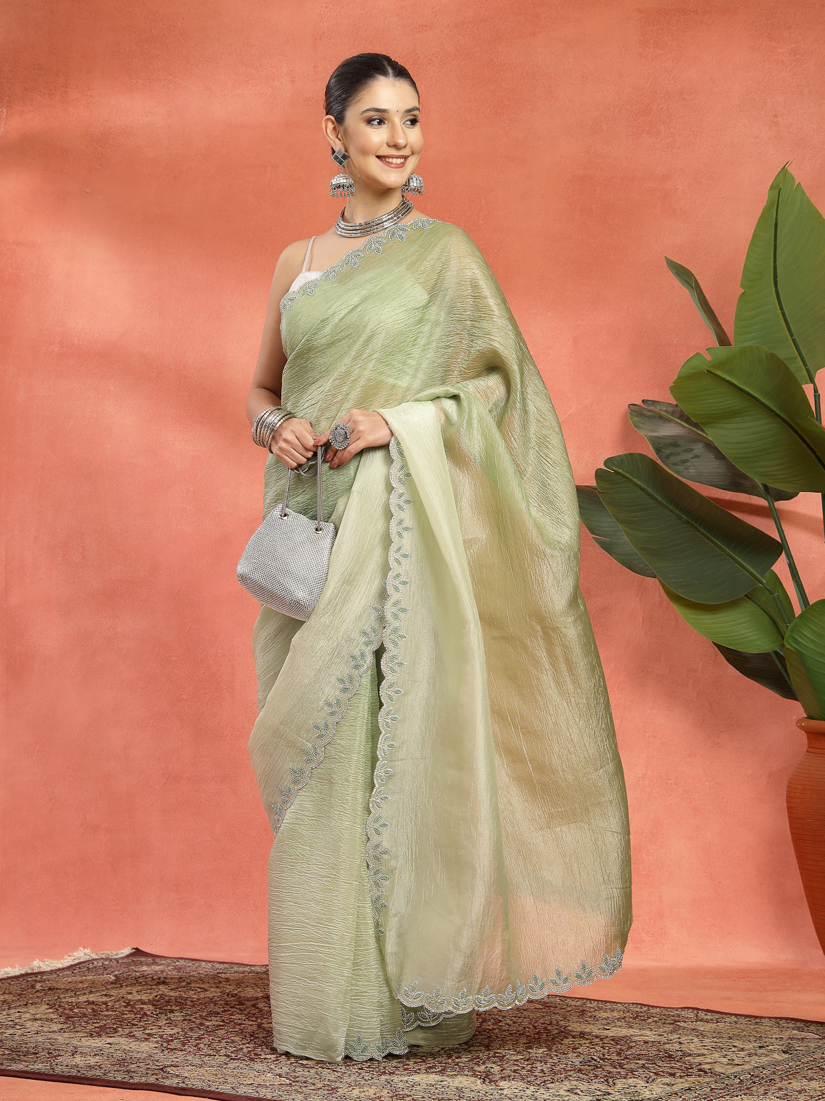 Light Green Organza Saree with Resham Embroidered Border