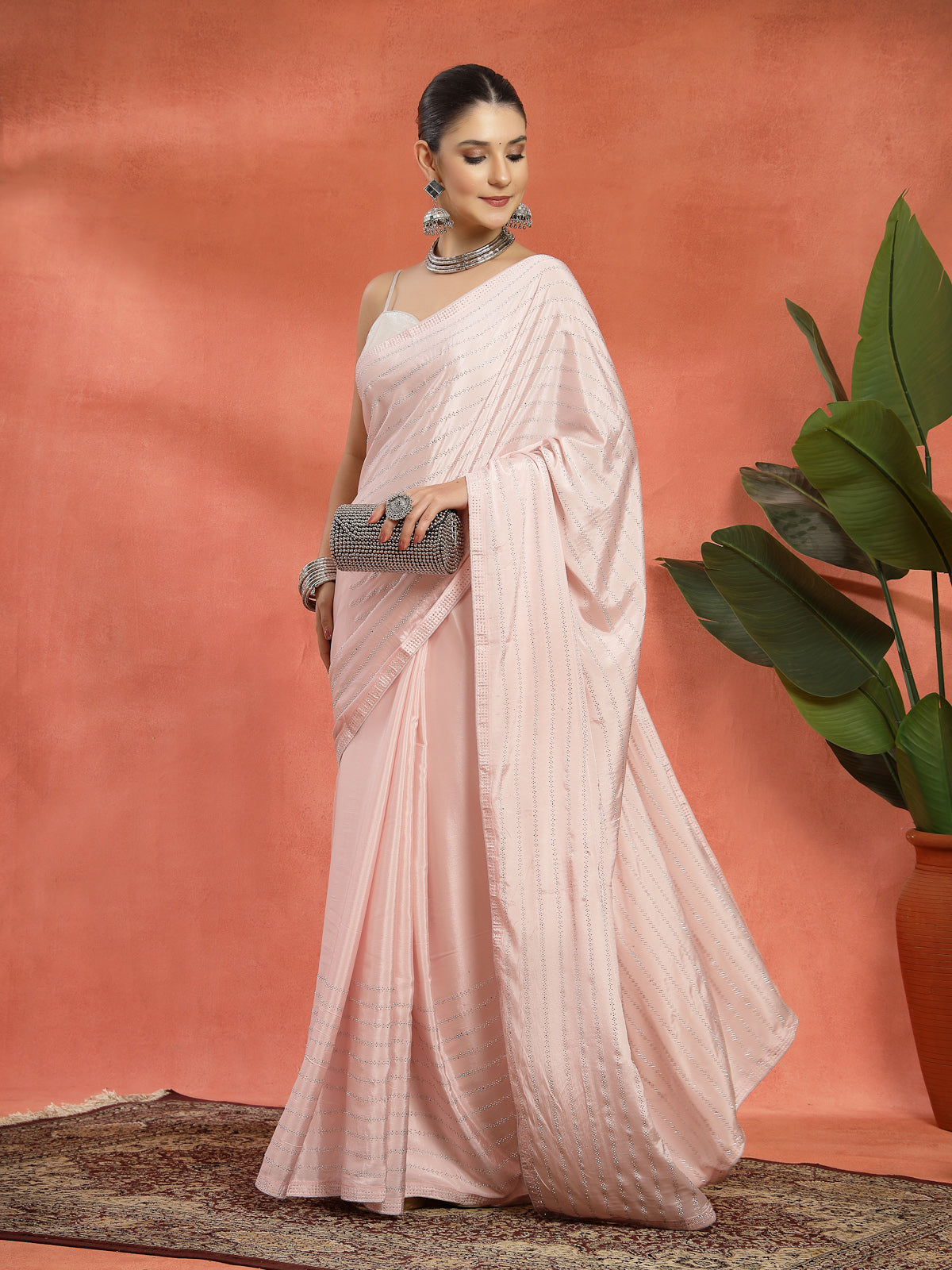 Light Pink Organza Saree with All-Over Sequin Work
