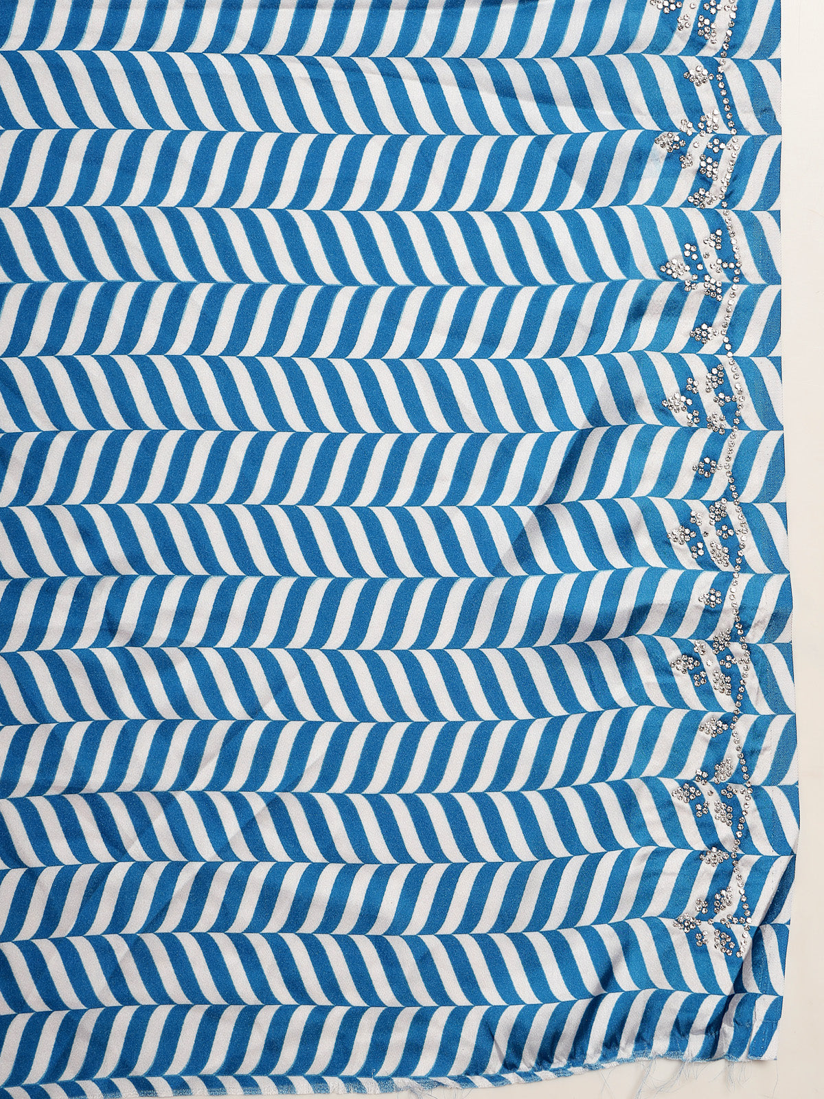 Blue & White Geometric Satin Printed Saree