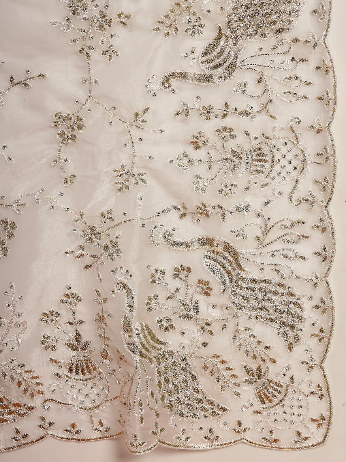 Light Pink intricate Silver Toned Embroidery Organza Saree