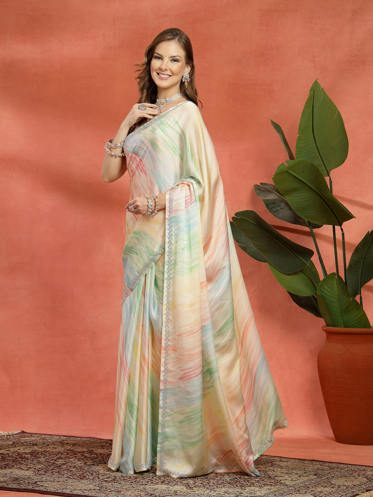 Multi Color Organza Saree With Rich Border