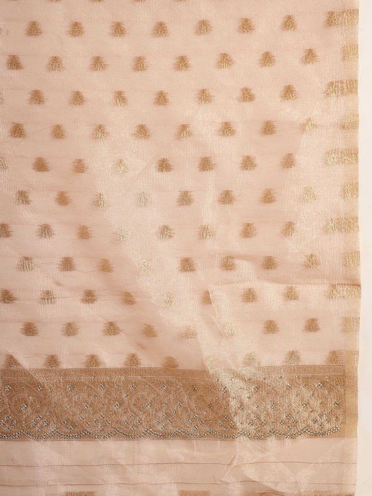 Blush Pink Handmade Zari Work Organza Saree