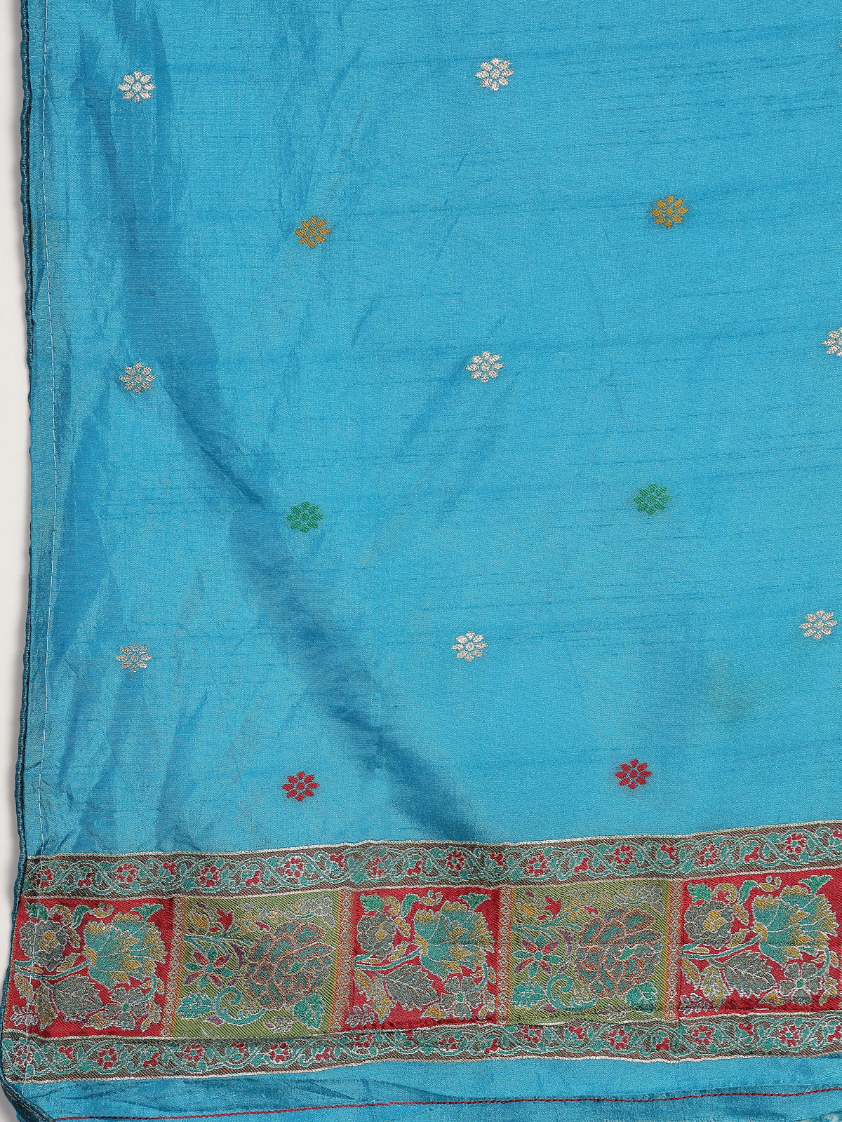 Turquoise Blue Traditional Satin Saree with Designer Border