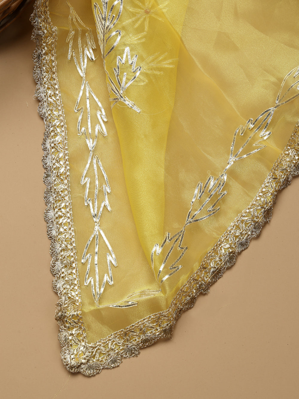 Sunny Mustard Yellow Unstitched Organza Tissue Suit Set with Gota Patti & Pearl Handwork
