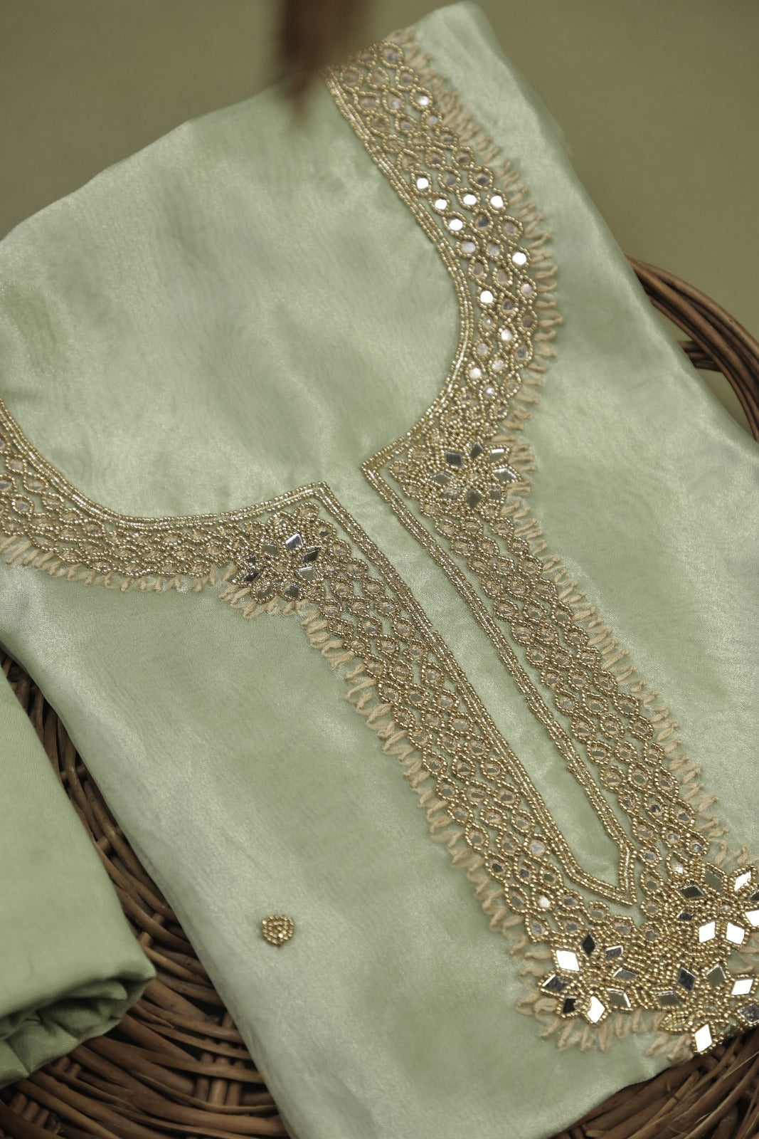 Pista Green Unstitch Suit with Exquisite Mirror Work
