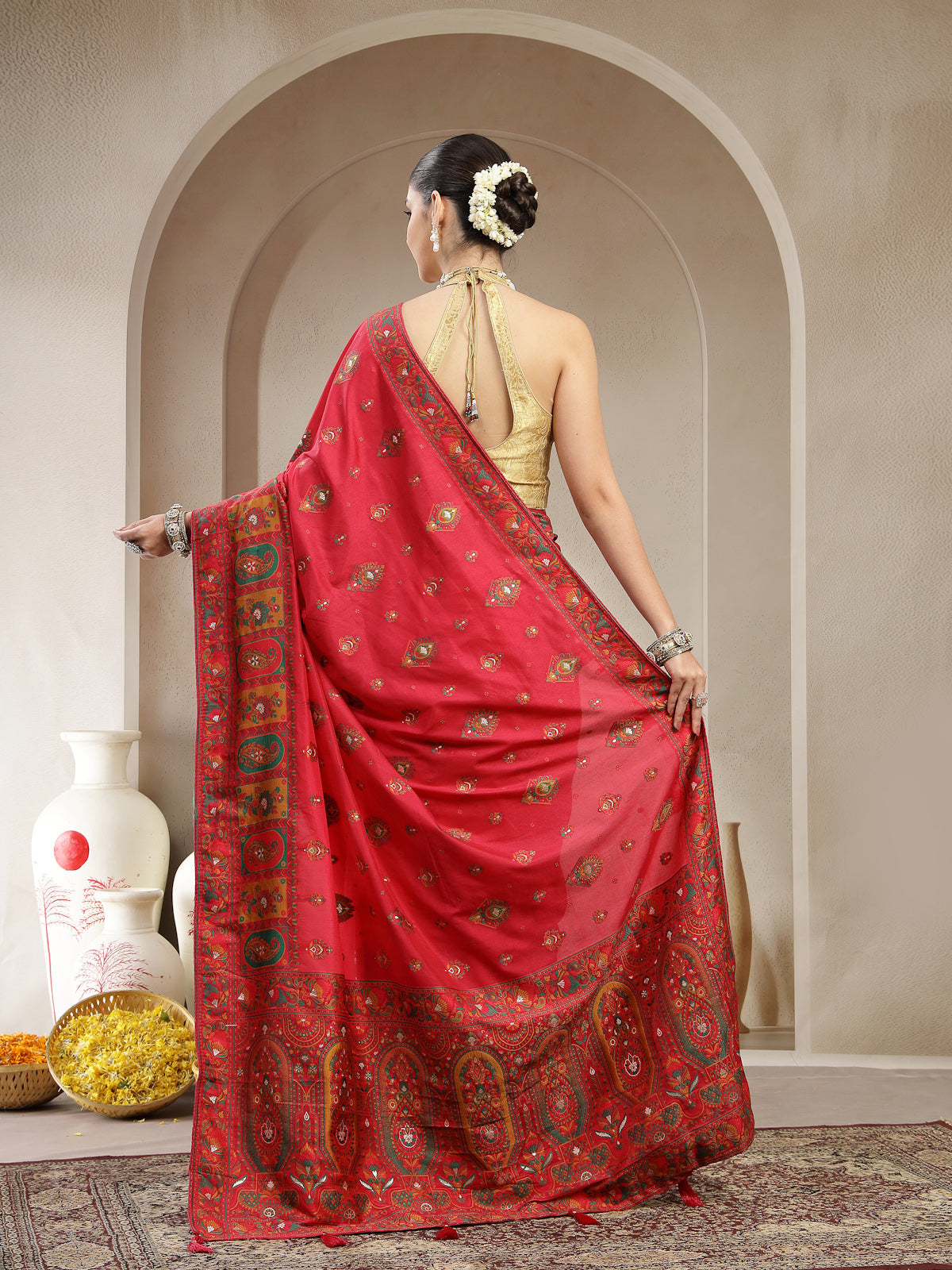 Crimson Red Organza Silk Saree