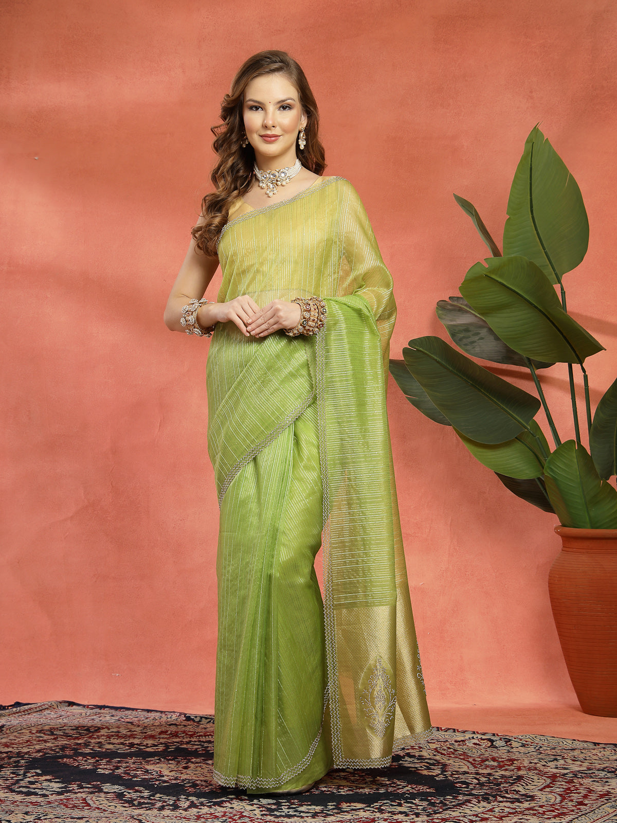 Pista Green Organza Silk Saree with Elegant Zari Border