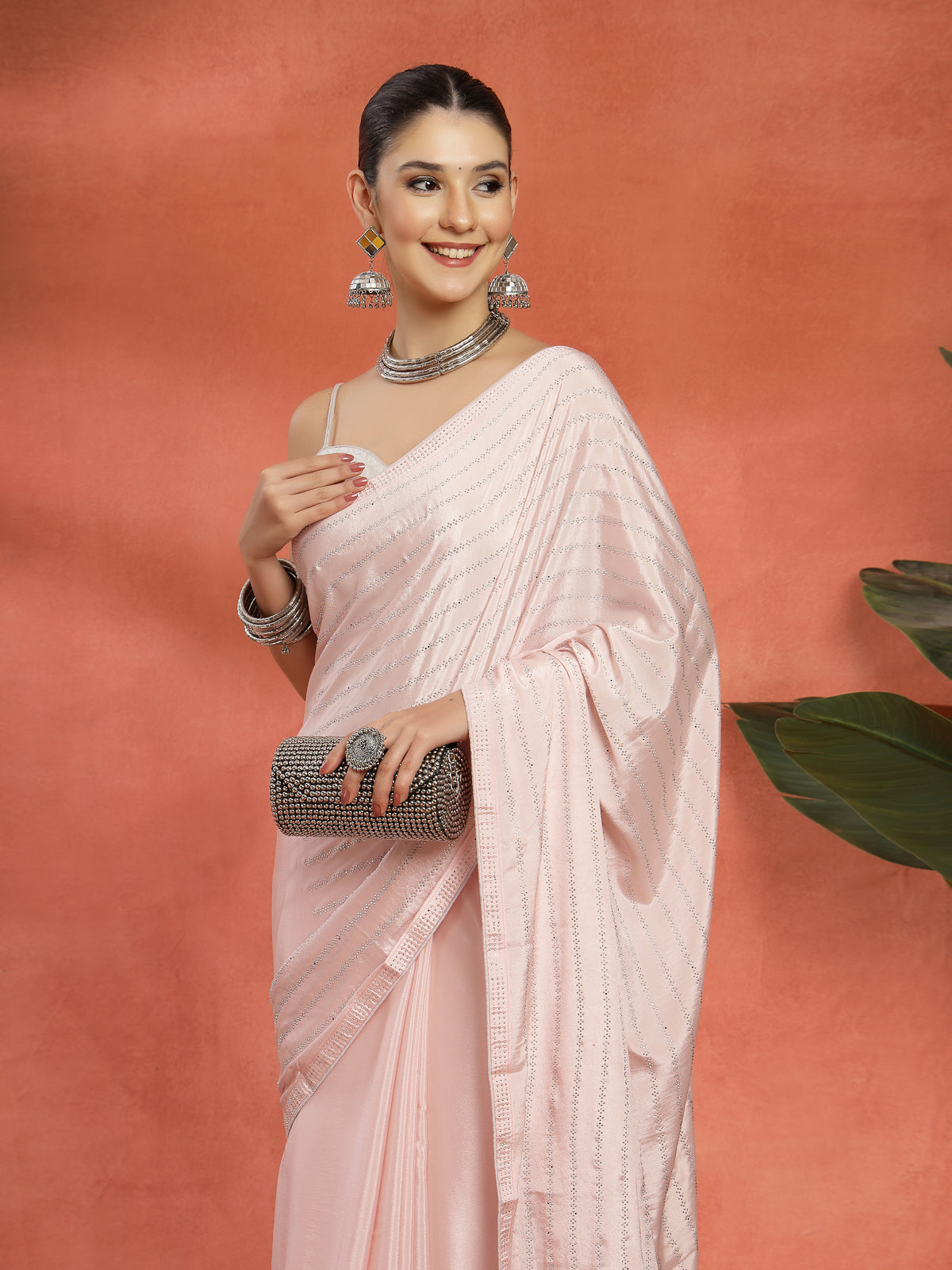 Light Pink Organza Saree with All-Over Sequin Work