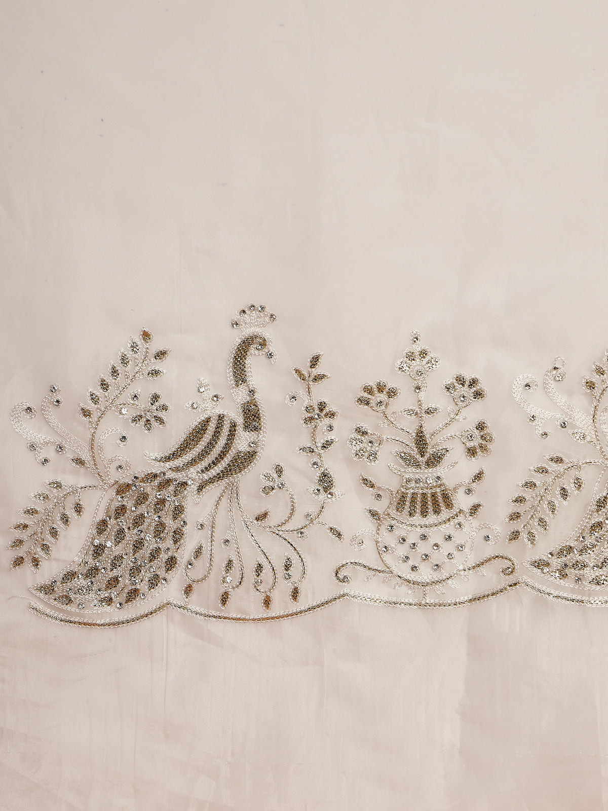 Light Pink intricate Silver Toned Embroidery Organza Saree