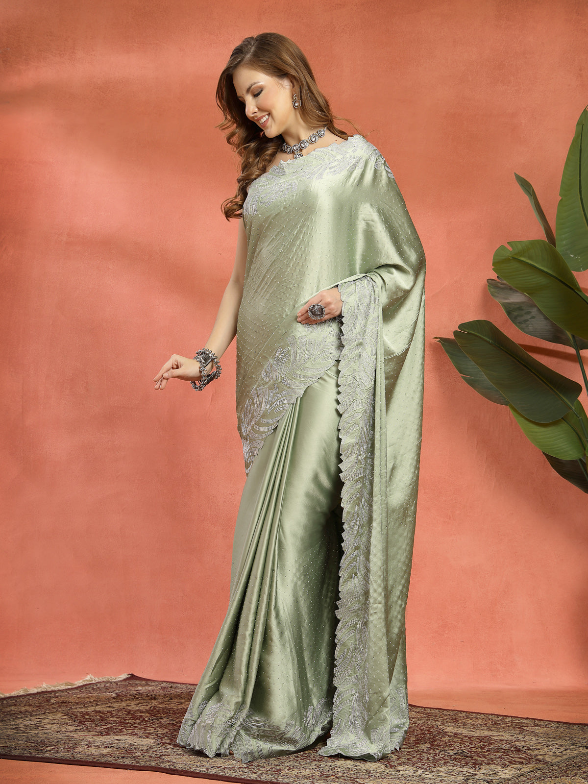 Sage Green Embroidered Organza Saree