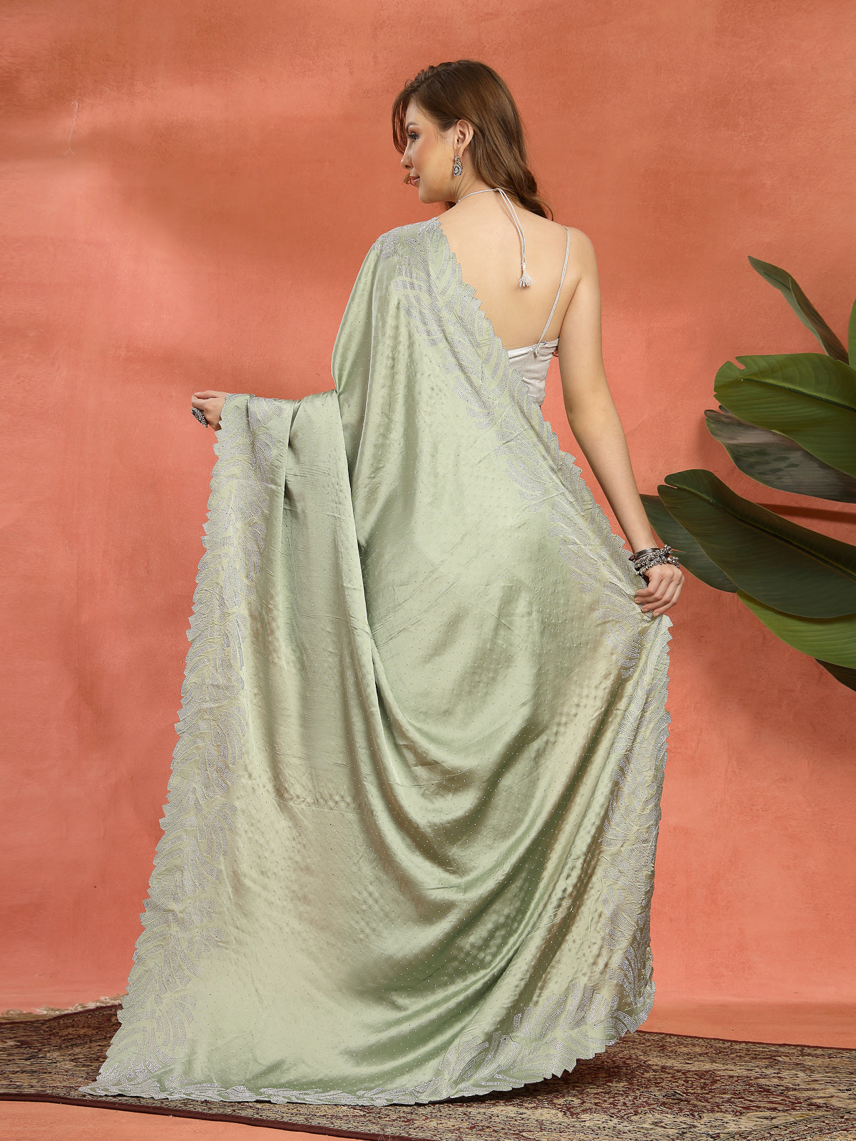 Sage Green Embroidered Organza Saree
