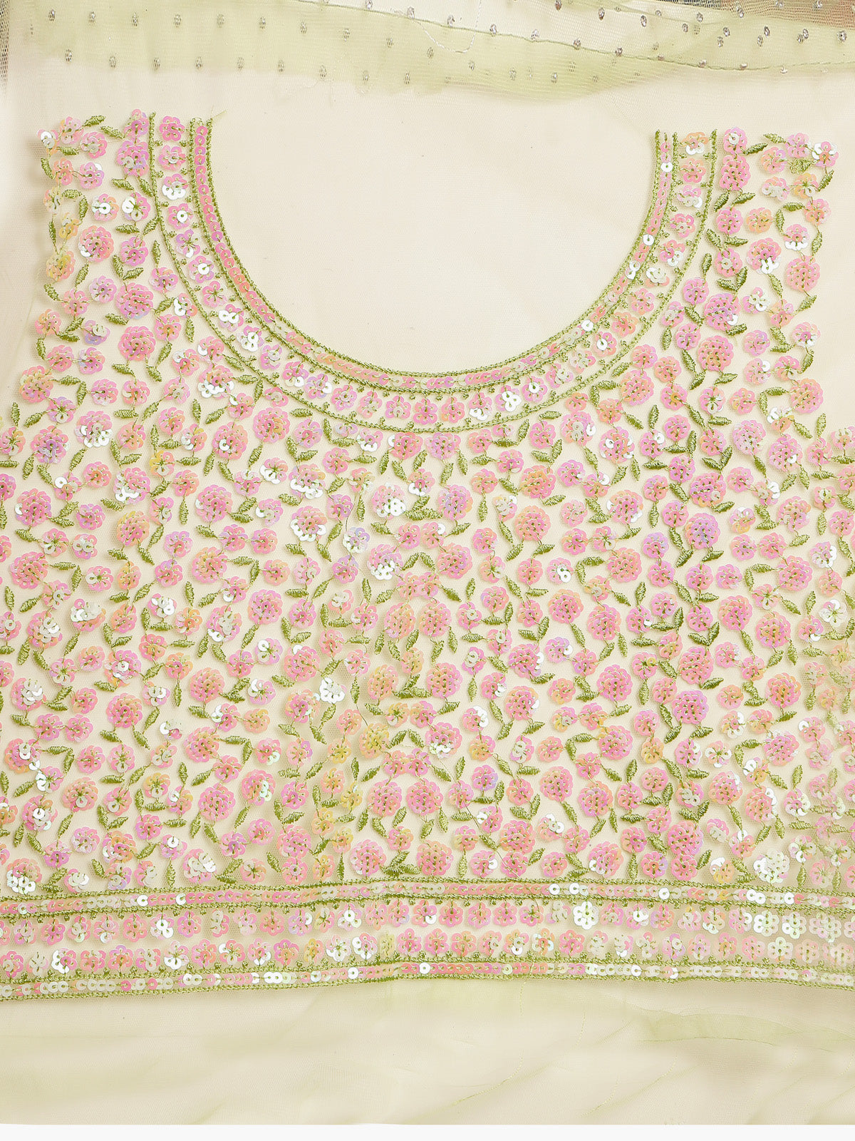 Organza Chikankari Saree with Pink & Green Thread Work