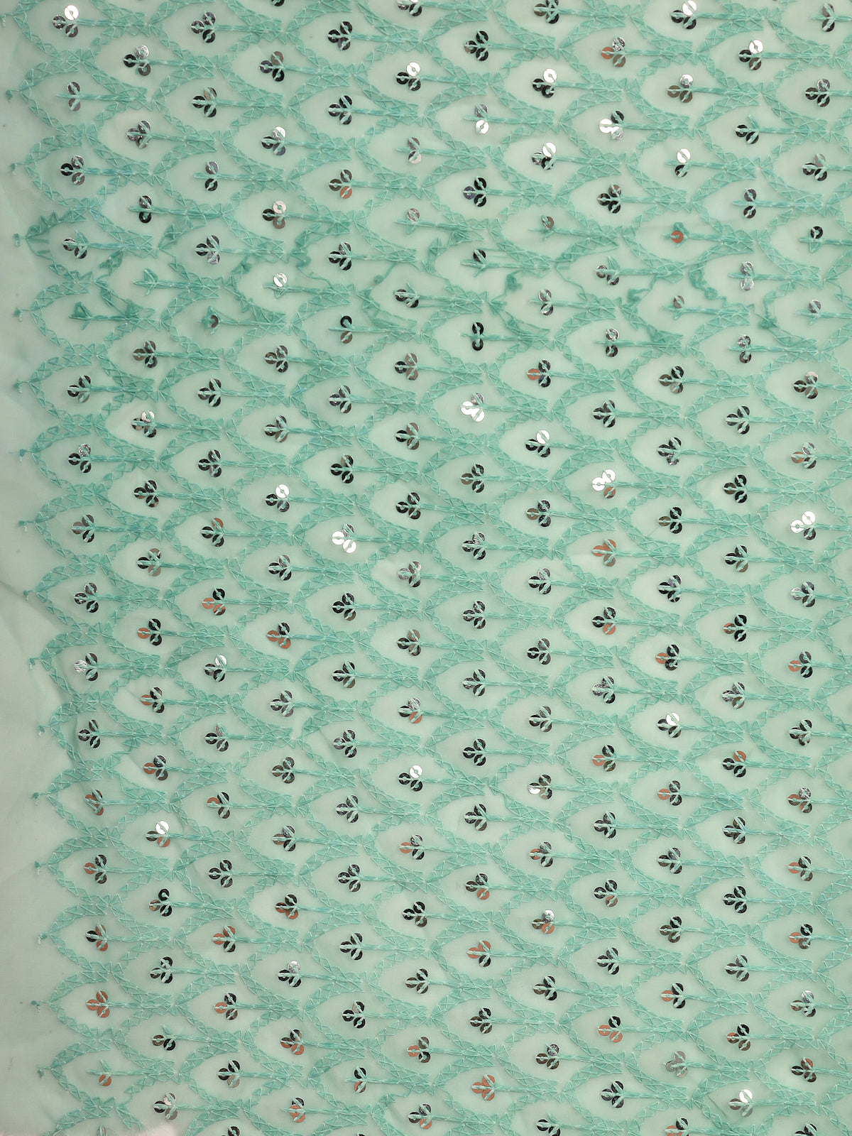 Sage Green & White Organza Floral Embroidered Saree