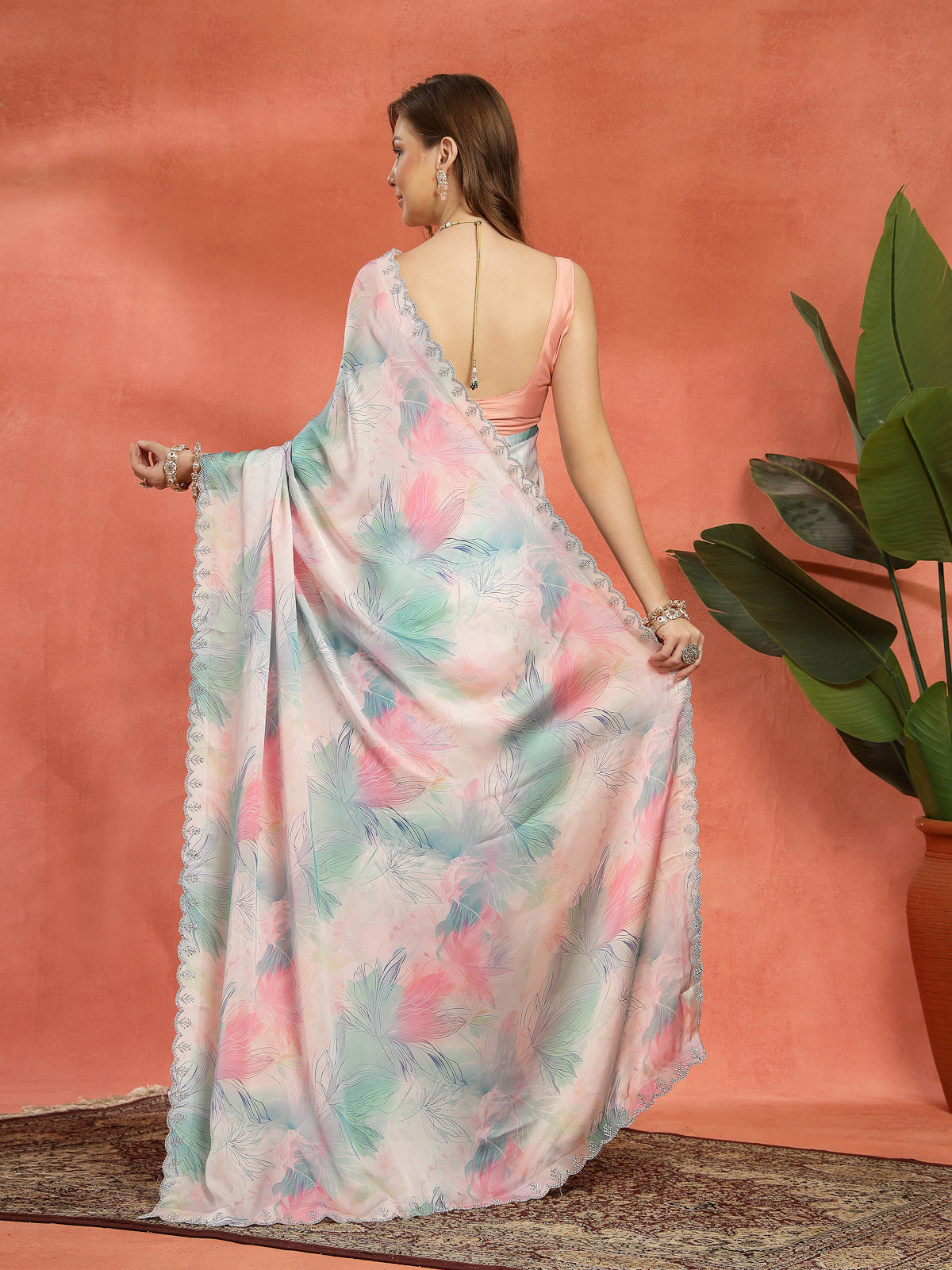 Multi Color Floral Printed Organza Saree