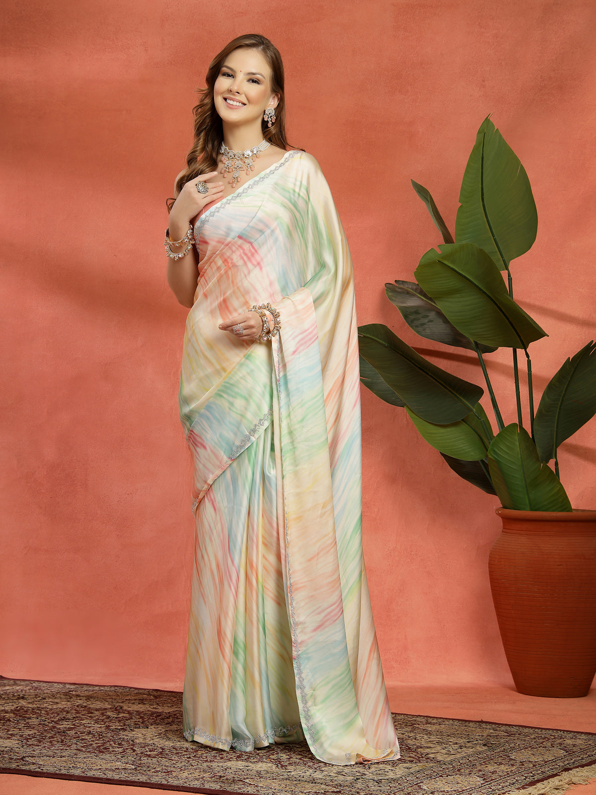 Multi Color Organza Saree With Rich Border