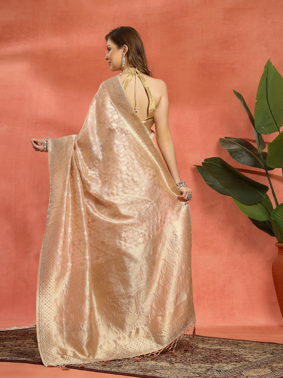 Blush Pink Handmade Zari Work Organza Saree