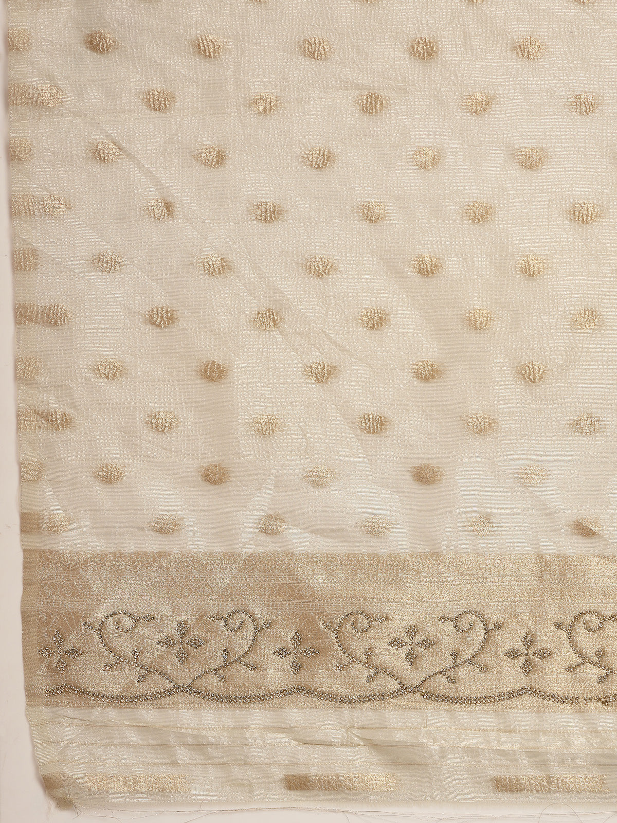 Champagne Cream Woven Satin Silk Saree
