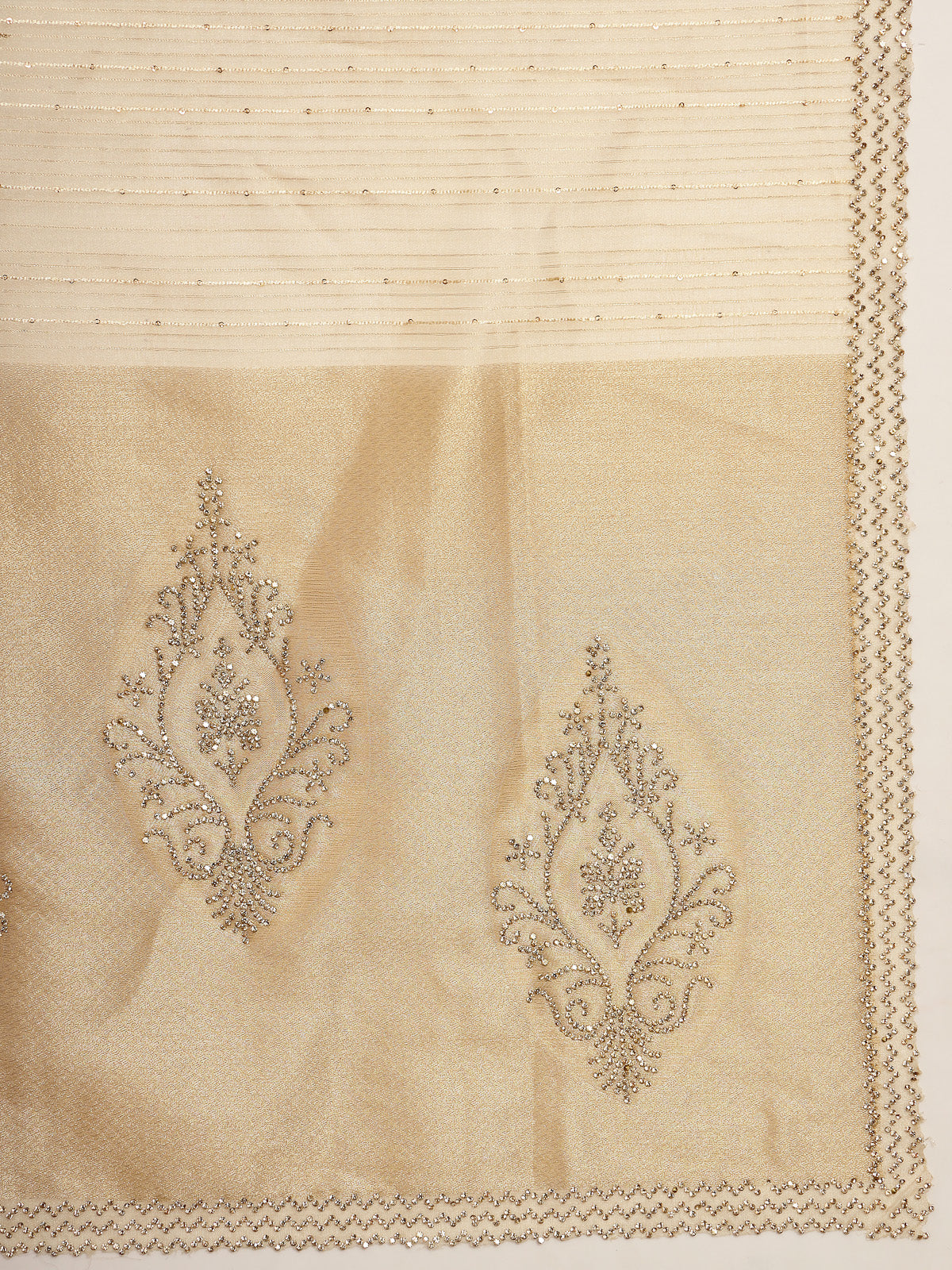 Champagne Beige Tissue Organza Designer Saree