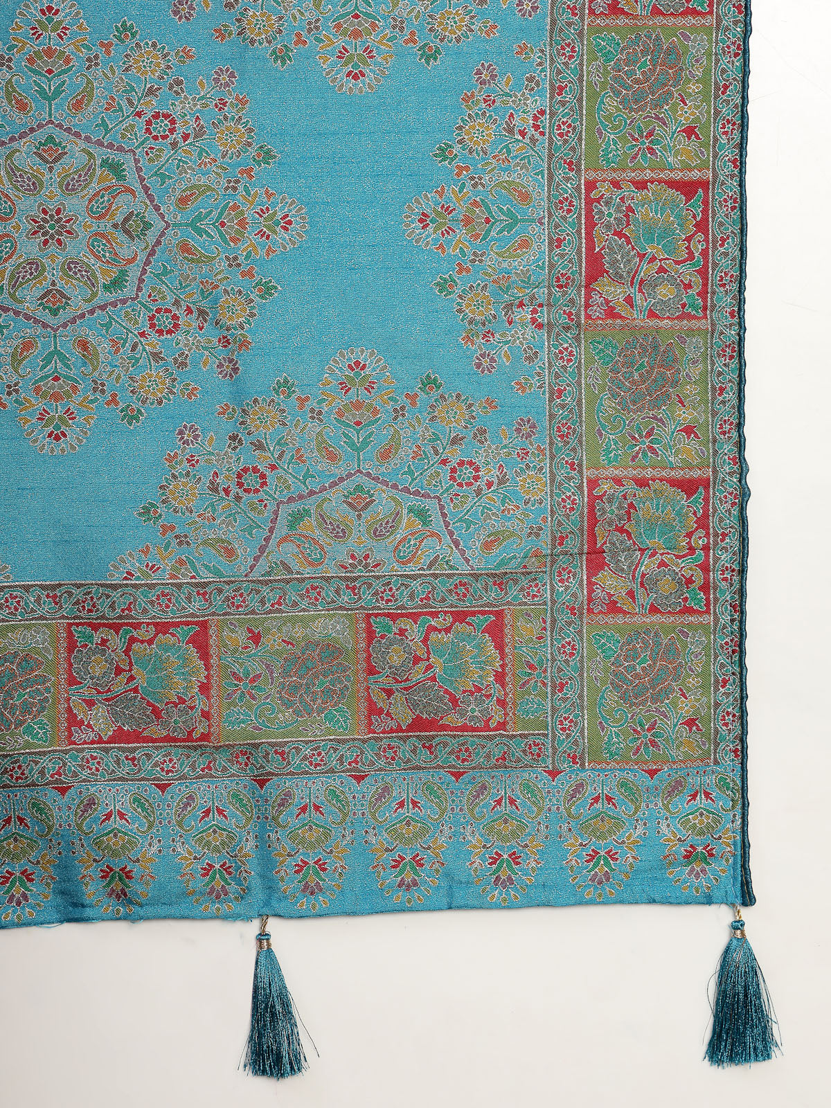 Turquoise Blue Traditional Satin Saree with Designer Border