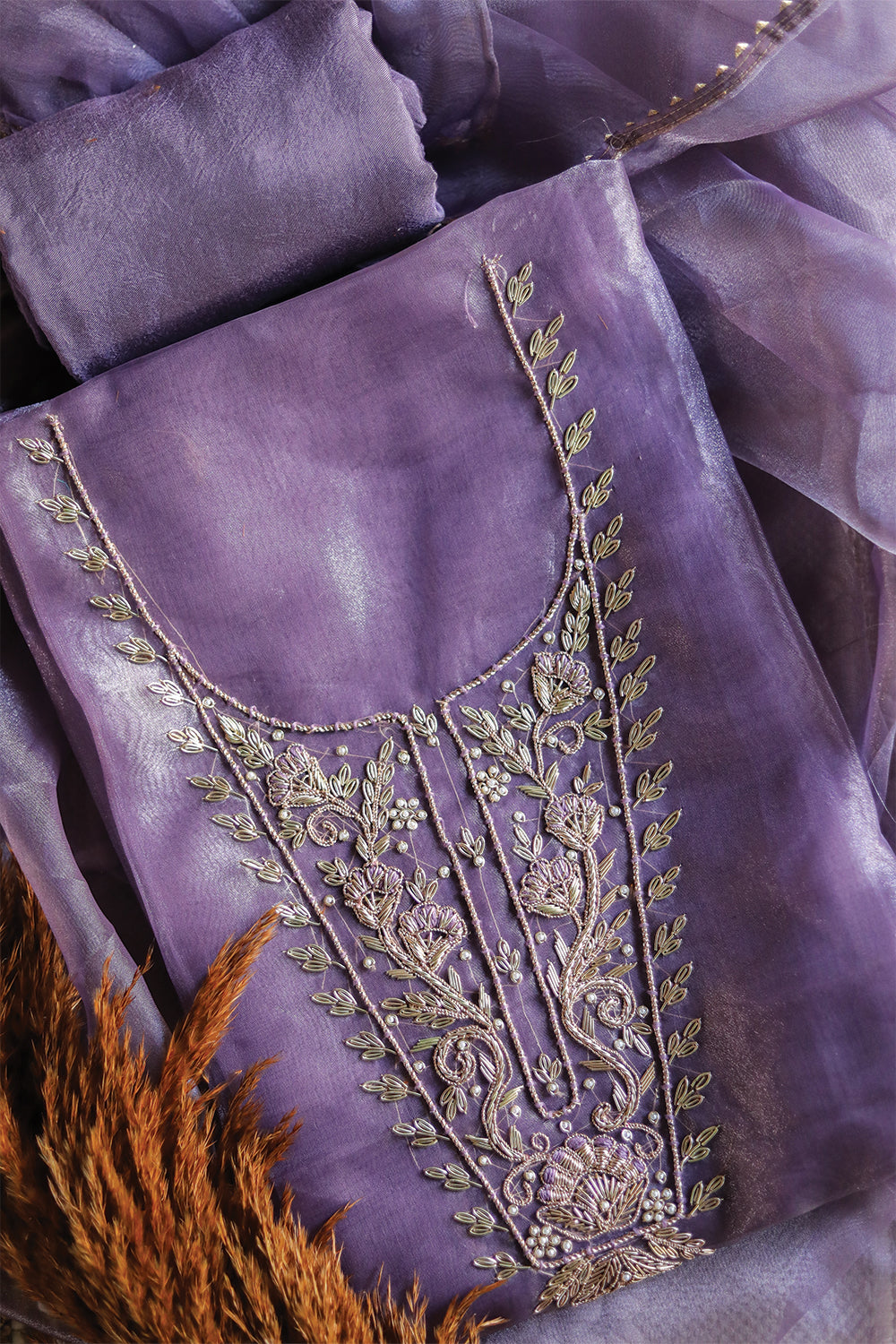 Lavender Unstitch Suit with Handcrafted Heavy Zardozi Work