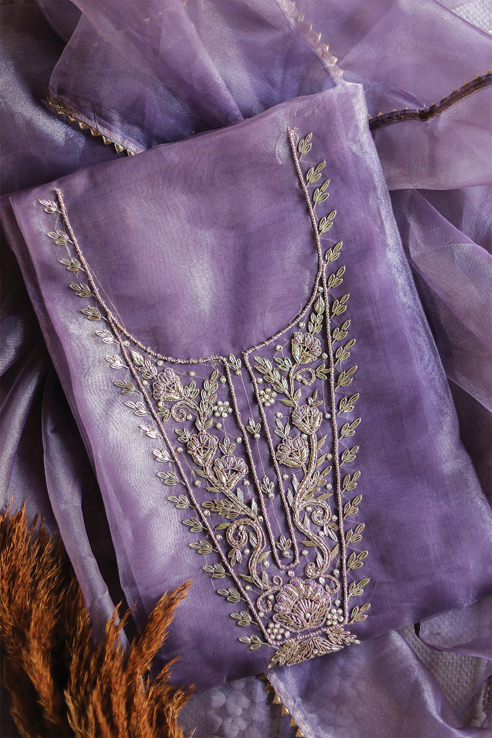 Lavender Unstitch Suit with Handcrafted Heavy Zardozi Work