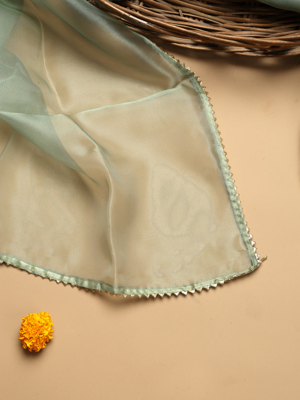 Soft Sage Green Unstitched Suit with Handcrafted Heavy Gota Patti and Pearl Work