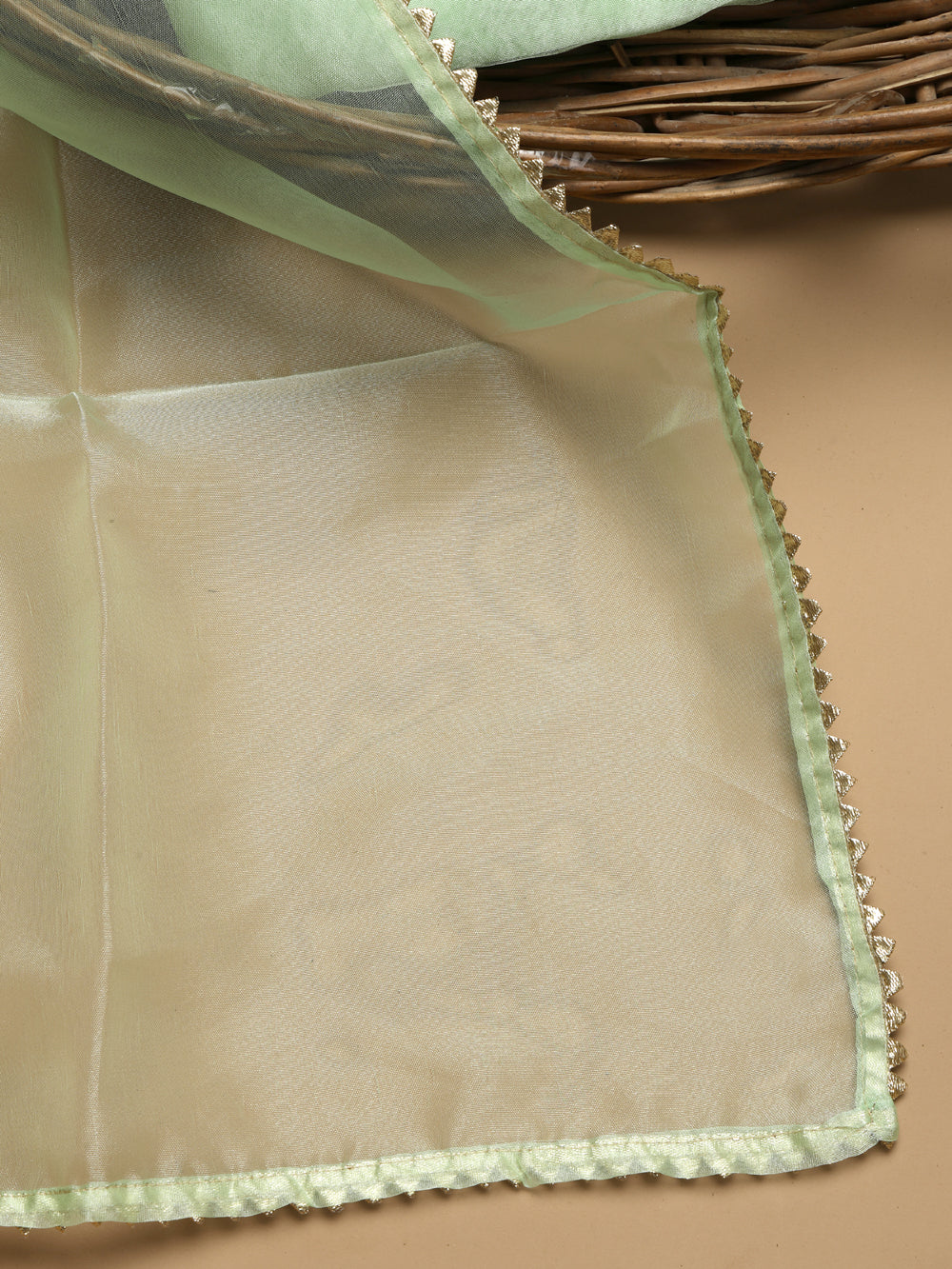 Mint Green Unstitched Organza Tissue Suit Set with Gota Patti & Pearl Handwork